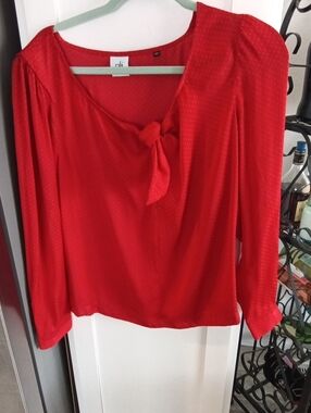 CAbi Red Tie-Neck Long-Sleeve Blouse